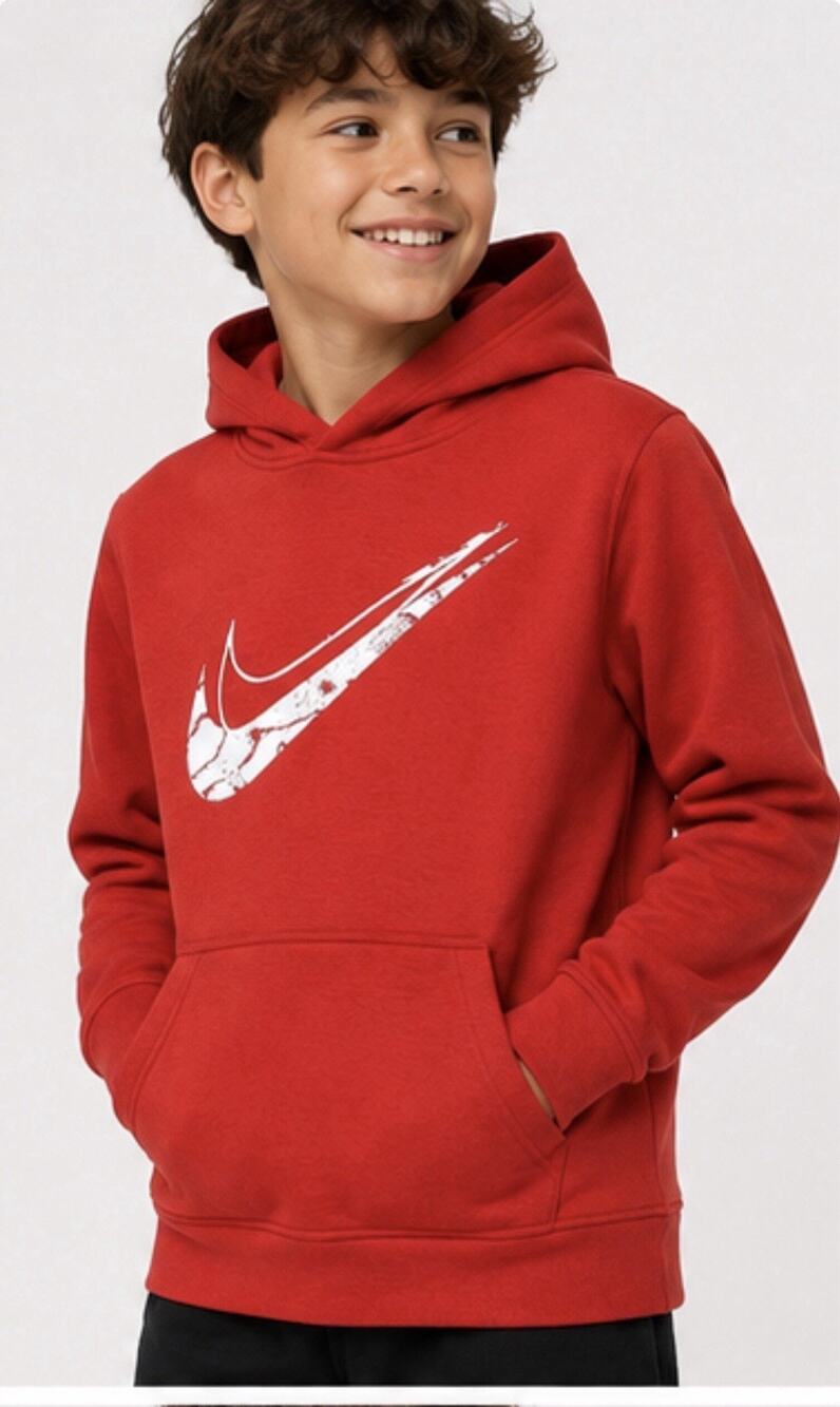 Nike Therma-FIT Boys Large Red Pullover Hoodie Baseball Swoosh Fleece